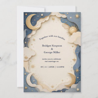 Invitation fauxcut Céleste Mariage Clair de Lune Étoiles et O