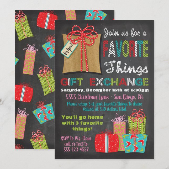 Invitation Favoris Noël Échange de cadeaux de Noël (Devant / Derrière)