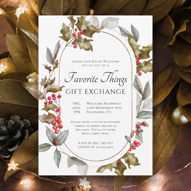 Invitation Favorite Things Elegant Botanical Gift Exchange (Créateur téléchargé)