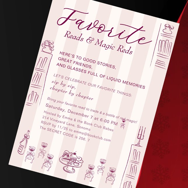 Invitation Favorite Things Holiday Book Club Wine Theme Party (Favorite Things Holiday Book & Wine Club Party Millennials Preppy Bookish Party Invitation)