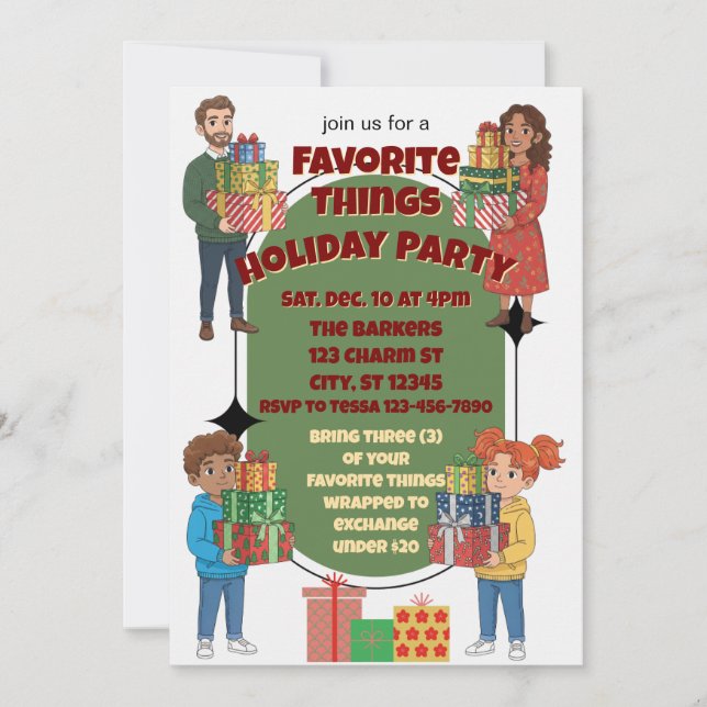 Invitation Favorite Things Holiday Party, gift exchange (Devant)