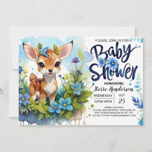 Invitation Fawn thème Baby shower bleu pour garçon