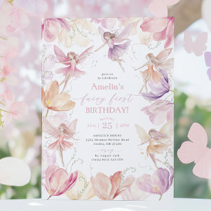 Invitation Fée 1er Anniversaire Fée Fête Rose Pêche Violet