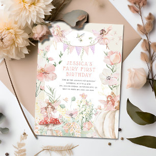 Invitation Fée à l'aquarelle capricieuse pour 1er anniversair
