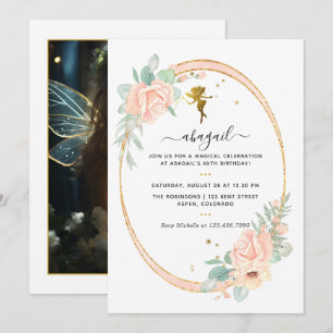 Invitation Fée à thème Floral Blush et Gold Birthday Party
