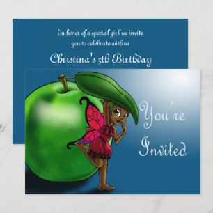 Invitation Fée afro-américaine et pomme verte Anniversaire