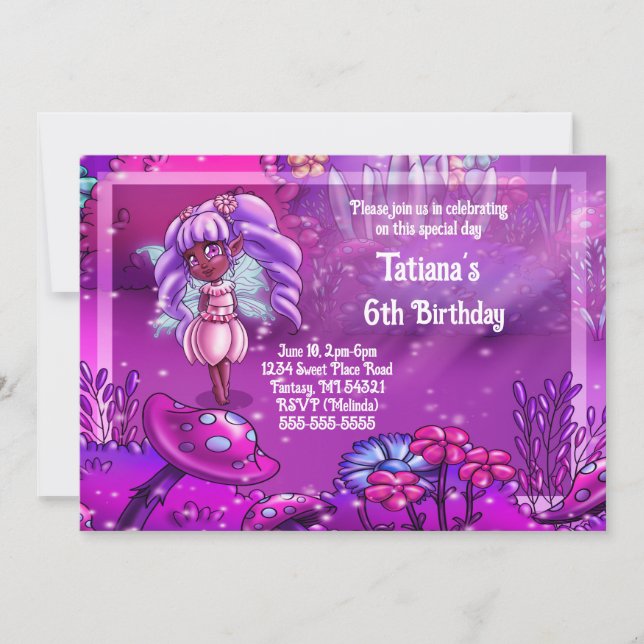 Invitation Fée afro-américaine fête d'anniversaire (Devant)