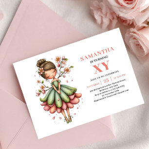Invitation Fée angélique fille d'anniversaire Floral blush in