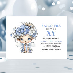 Invitation Fée Bleue Fille 1er Anniversaire Pastel Fantaisist