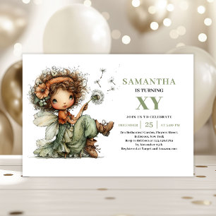 Invitation Fée Capricieuse 6ème Anniversaire Vert Poussiéreux