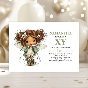 Invitation Fée Capricieuse Fille 6ème Anniversaire Vert Sauge