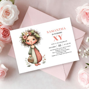 Invitation Fée Capricieuse Fille Anniversaire Rose Poudré Inv