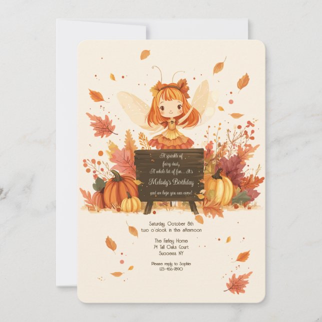 Invitation Fée d'automne fête d'anniversaire (Devant)