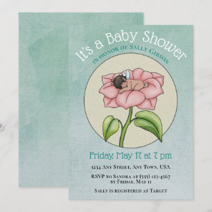 Invitation Fée de bébé ethnique dans Baby shower de fleurs In