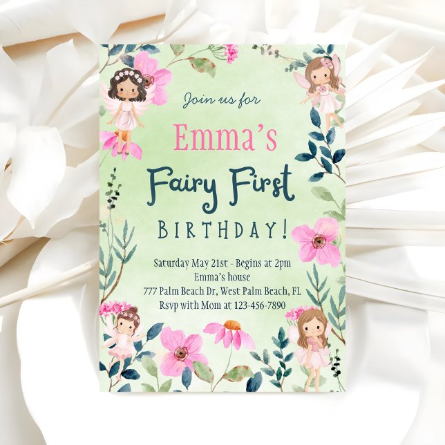 Invitation Fée de forêt enchantée premier anniversaire (Créateur téléchargé)