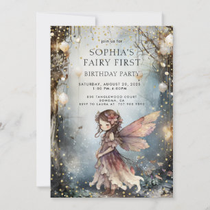 Invitation Fée de forêt enchantée première fille Anniversaire