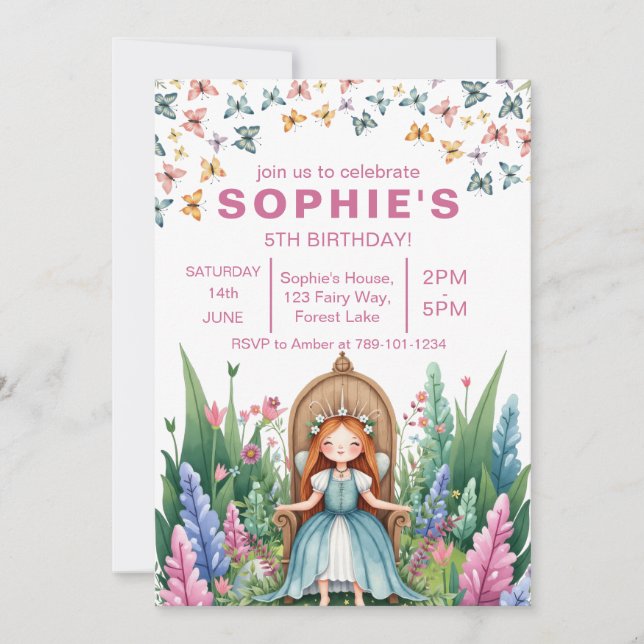 Invitation Fée de forêt enchantée princesse Anniversaire (Devant)