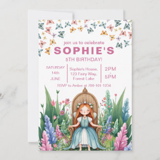 Invitation Fée de forêt enchantée princesse Anniversaire