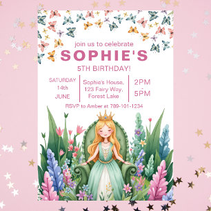 Invitation Fée de forêt enchantée princesse Anniversaire