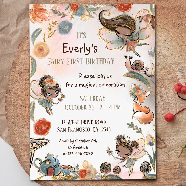 Invitation Fée de forêt Premier anniversaire Magique fête (Créateur téléchargé)