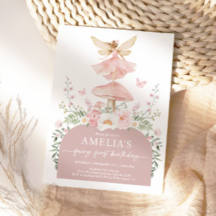 Invitation Fée de forêt rose pâle Première fête d'anniversair