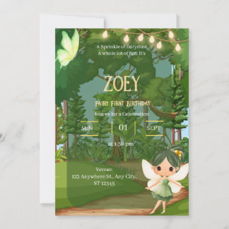 Invitation Fée de jardin enchantée avec papillon