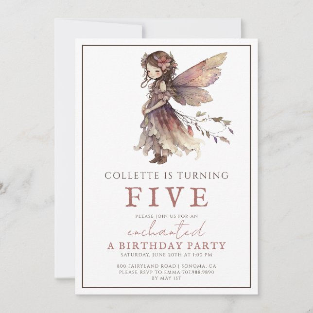 Invitation Fée de la fille 5e fête d'anniversaire (Devant)