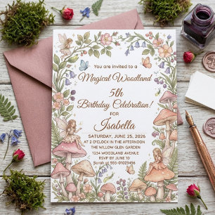 Invitation Fée de la Forêt Fantaisiste Aquarelle 5e Anniversa