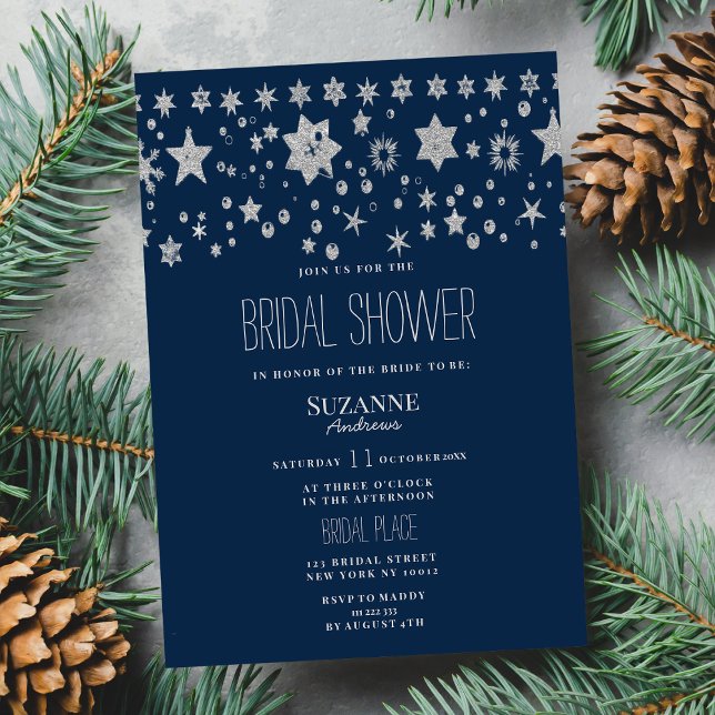 Invitation Fée de Noël argent Fête des mariées d'hiver légère (Silver Chirstmas fairy light winter Bridal Shower)