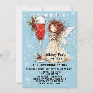 Invitation Fée de Noël vintage bleue Fête de vacances d'hiver
