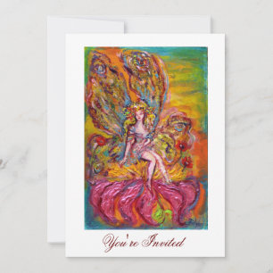 Invitation FÉE DES FLEURS SUR L'IRIS ROSE Fantaisie Jaune Bla