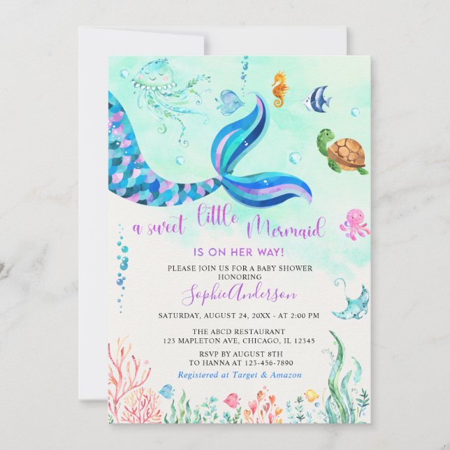 Invitation Fée des Mers Bébé Fille Baby Shower (Devant)
