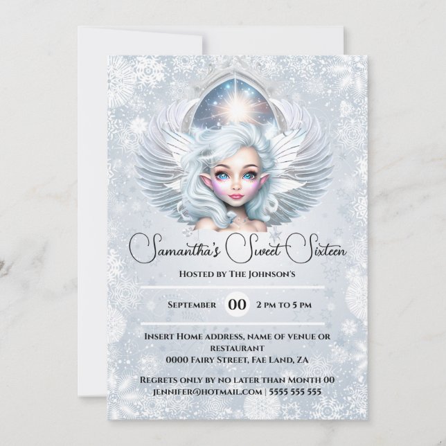 Invitation Fée des neiges princesse hiver flocon de neige pix (Devant)