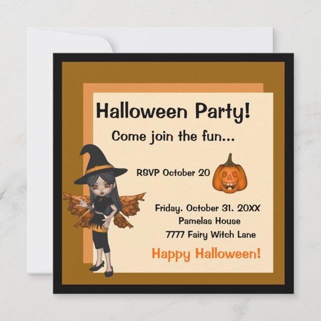 Invitation fée d'Halloween (Devant)