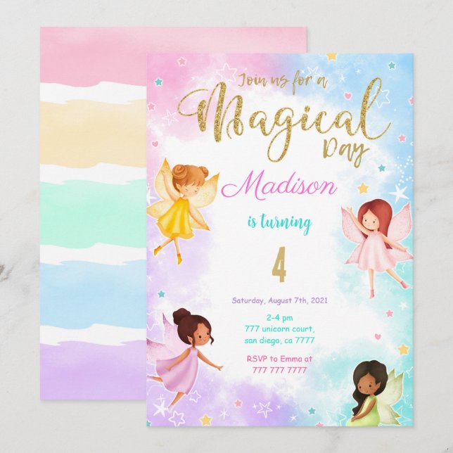 Invitation Fée du 4e anniversaire (Devant / Derrière)