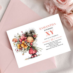 Invitation Fée Élégante Fille 6ème Anniversaire Floral Blush