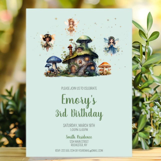 Invitation Fée enchantée 3ème Anniversaire (Enchanted Fairy 3rd Birthday Mushroom Invitation, Whimsical Fairy Garden Invite, Woodland Pixie)
