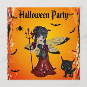 Invitation Fée et chat mignons Halloween de fleur de fille de