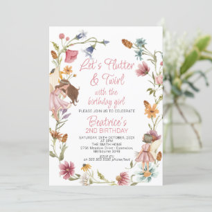 Invitation Fée et couronne Fleur sauvage multicolore