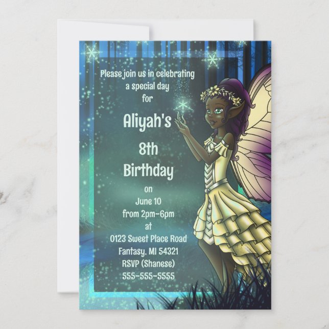 Invitation Fée et étoiles afro-américaines fête d'anniversair (Devant)