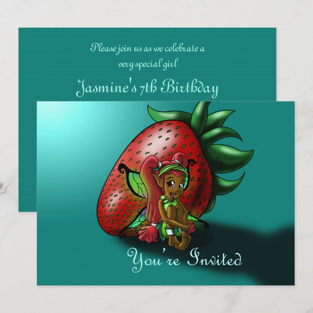 Invitation Fée et fraise afro-américaines (Devant / Derrière)