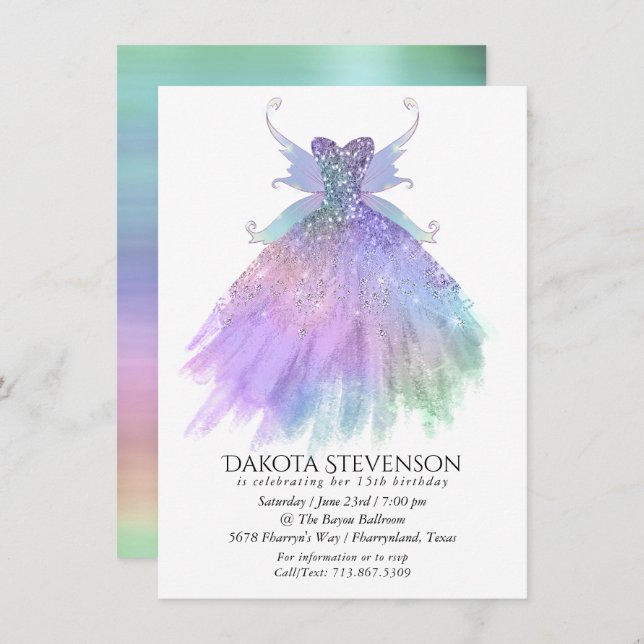 Invitation Fée Ethereal | Rainbow Ombre Pastel Sheen (Devant / Derrière)