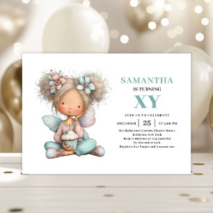 Invitation Fée Fille 7ème Anniversaire Fantaisiste Mignon Pas