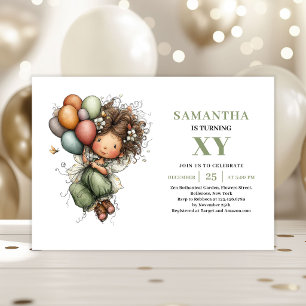 Invitation Fée Fille Anniversaire Vert Sauge Floral Invitatio