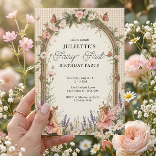 Invitation Fée Fille Premier Anniversaire Jardin Magique