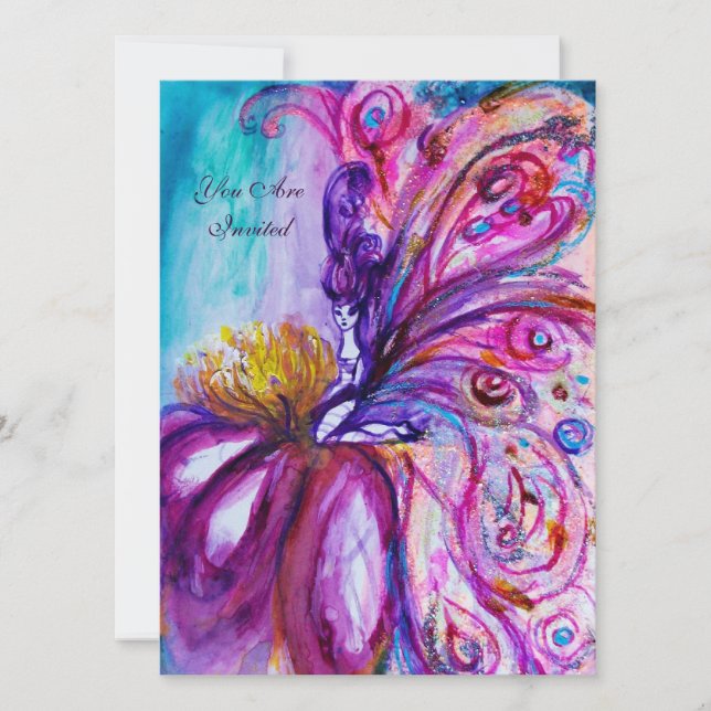 INVITATION FÉE FLEUR MIGNONNE ET FANTAISISTE EN ROSE, PAILLET (Devant)