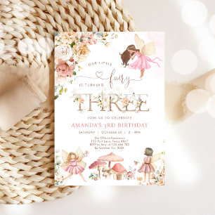 Invitation Fée Fleur Sauvage Trois Fille 3ème Anniversaire 