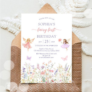 Invitation Fée florale fille rose Premier 1er anniversaire