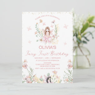 Invitation Fée florale rose Whimsical Premier anniversaire