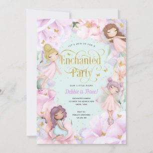 Invitation Fée jardin de fleurs enchanté, Fille anniversaire
